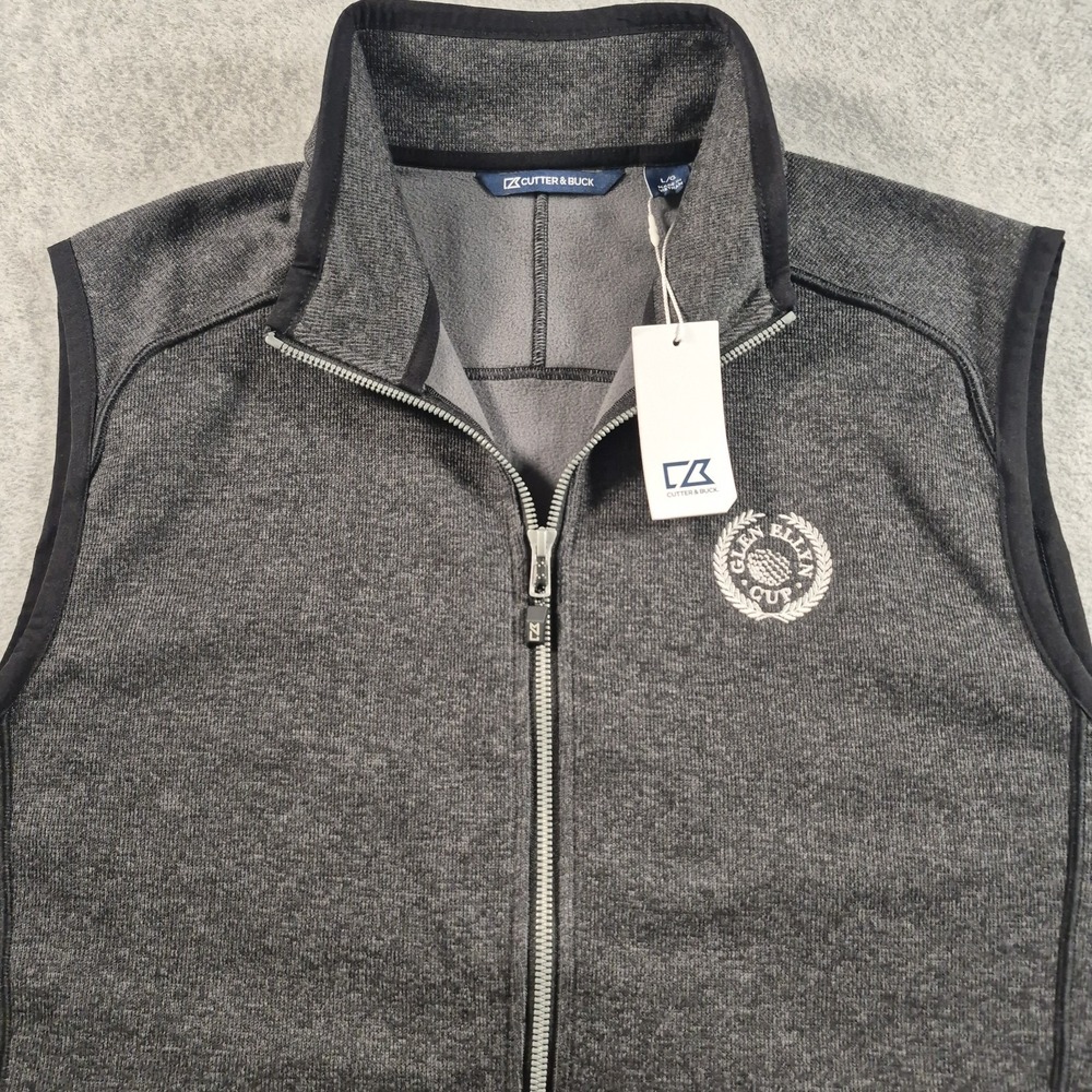Cutter & Buck Mainsail Sweater-Knit Mens Full Zip Gray Vest MSRP $120 Glen Ellyn